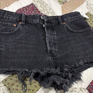 Zara Black Jean Shorts Distressed Raw Hem